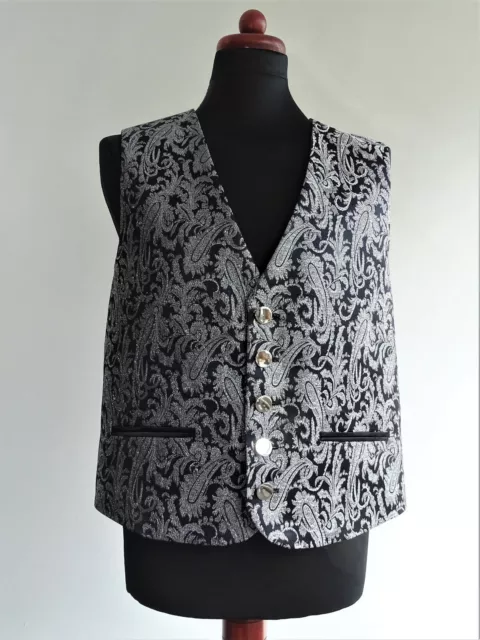 Elegante gilet in broccato nero argento gilet con schiena in raso rococò barocco WGT taglia L Elegante gilet in broccato nero argento gilet con schiena in raso rococò barocco WGT taglia L