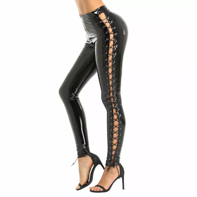 LEGGINGS LATÉRAUX LEGGINGS latéraux pour femmes look humide cuir pantalon  club EUR 33,39 - PicClick FR