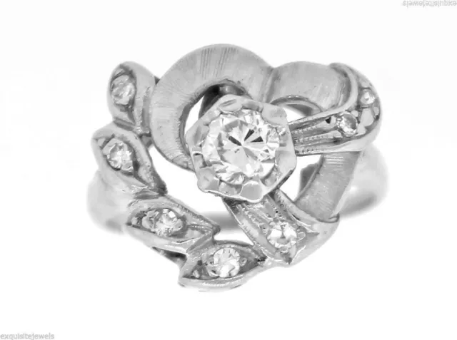 Ladies Antique 14K White Gold .68CT Diamond Cocktail Ring Size 6