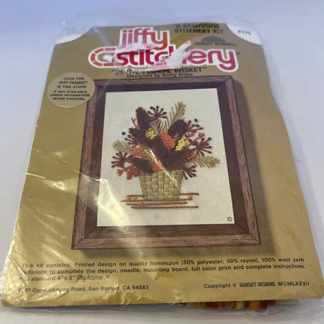 Kit de crepelta de costura jiffy cesta floral pequeña #276 1977 colores retro