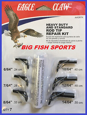 EAGLE CLAW HEAVY DUTY Fishing Rod Tip Repair Kit with Glue 7 SIZES! Pole Guides