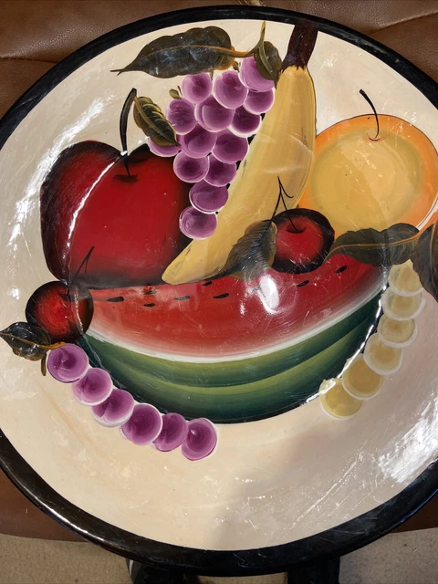 Vintage Tonala Mexico Pottery Charger/Wall Plaque Huge Colorful Fruit 15.5”