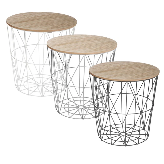 Korbtisch Mesa de Café Mesa Auxiliar Cesta de Metal Redondo Salón Mesita Baja