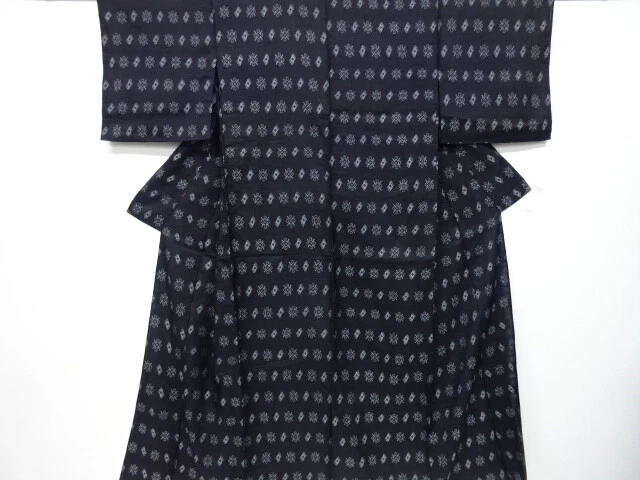 6532263: Japanese Kimono / Antique Hitoe Kimono / Tsumugi / Woven Abstract Patte