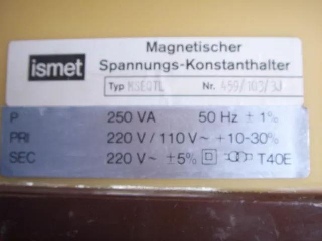 Magnetischer Spannungskonstanthalter,  Fa. Ismet Typ MSEQTL, 250VA