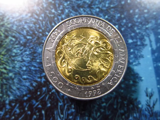 SAN MARINO 500 Lire 1992 BU 500 Years America Christopher Columbus Coin h2124
