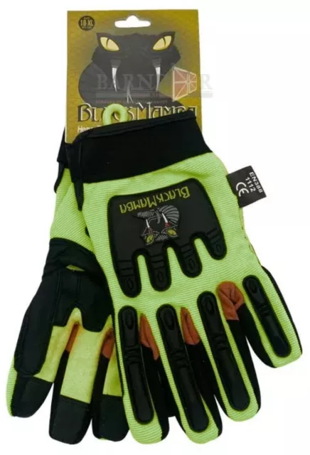 Black Mamba Heavy Duty 3-D Curved Fingers High Visibility 7mm Impact Protection