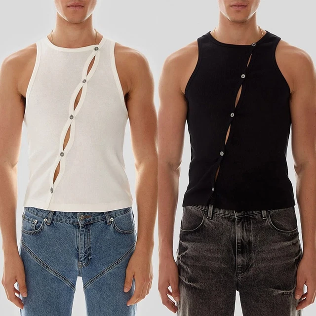 Elegante T-shirt da uomo scollo rotondo casual cava slim fit top