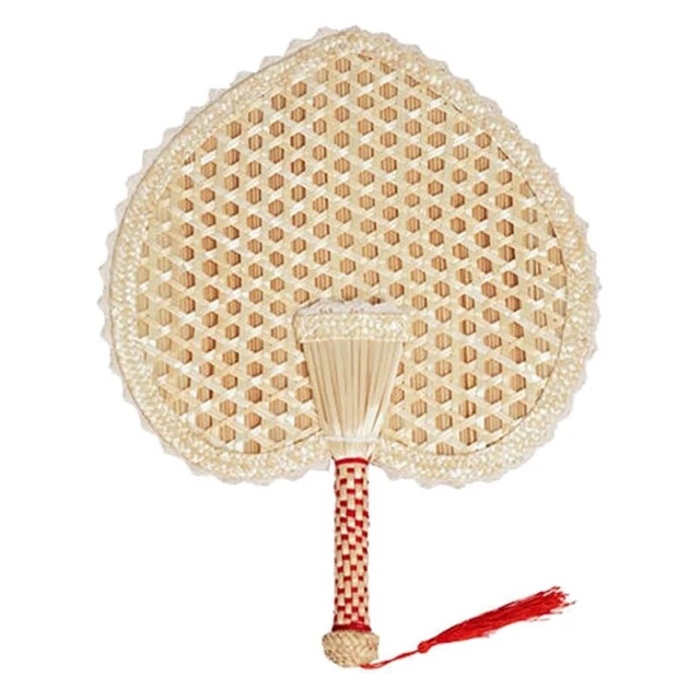 Abanico de Mano de Paja Tejida Mano Abanico Redondo de Verano Natural Respe U1K2