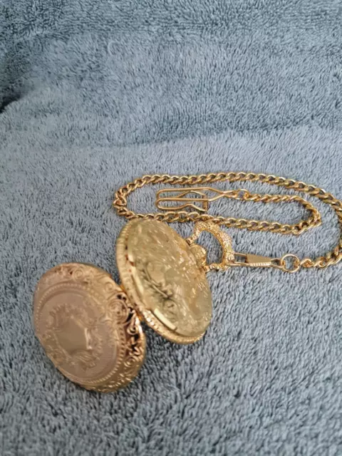 POCKET WATCH WITH Chain~Quartz Movement~Never Used Keeps Time $7.99 ...
