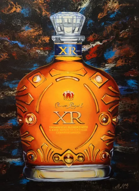 🔵  Crown Royal Whiskey /Original Handmade Bourbon Painting Art Deco Scotch Love