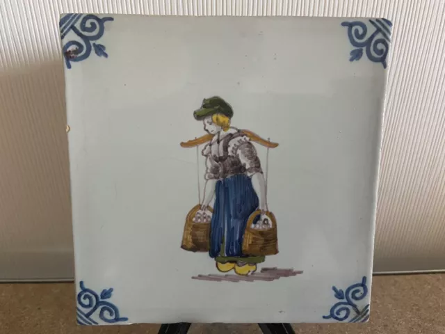 Ent Unique Polychrome Tile Makkum Tichelaar Delft Holland Egg Lady4