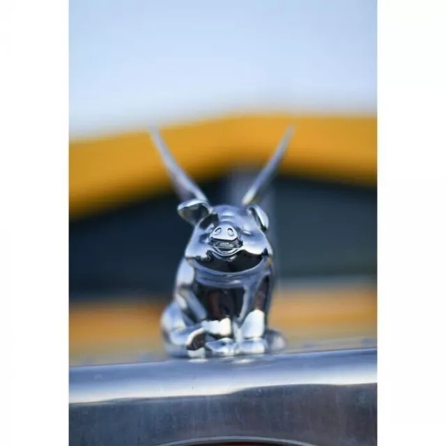 Flying Pig Hood Ornament for Flat Surface Chrome 2 Stud
