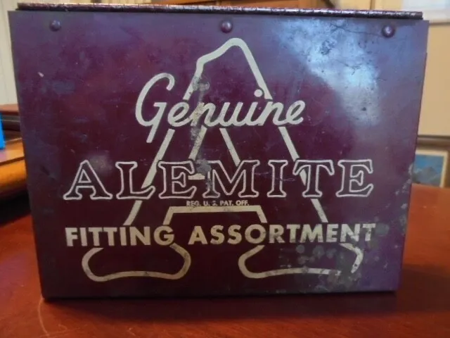 Vintage ALEMITE GREASE  FITTINGS ASSORTMENT WITH ADVERTISING  DISPLAY CASE