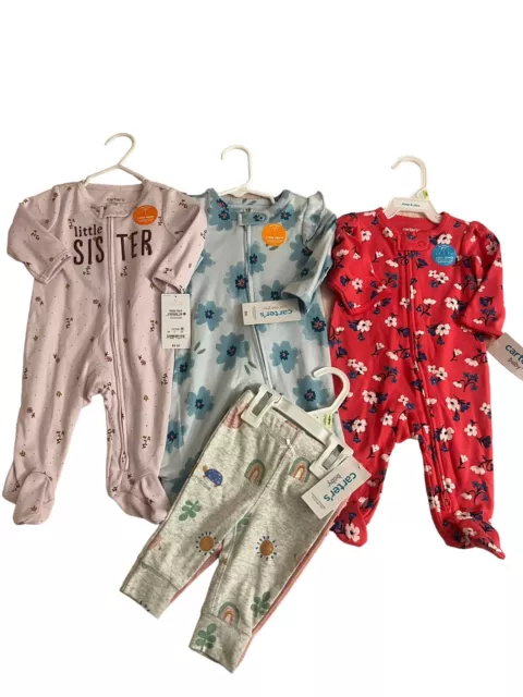 3 Months Carters Baby Girl Clothes New Sleepers Pants Lot  Nwt Footed Pajamas