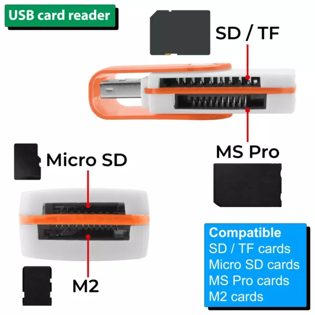 USB 2.0 Lector de Tarjetas de Memoria con Tapa TF MICRO SD MS PRO DUO M2 Rojo 3