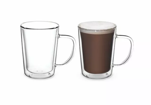 2x Tramontina Double Wall Glass Coffee Mug Hot Cold Drink Latte Tea 250ml