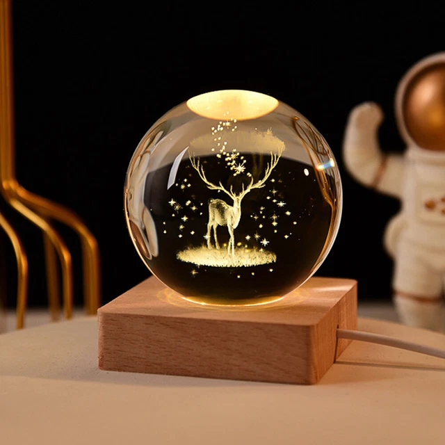 3D ENGRAVED LED Crystal Ball Light USB Charging for Home Bedroom Decor ...