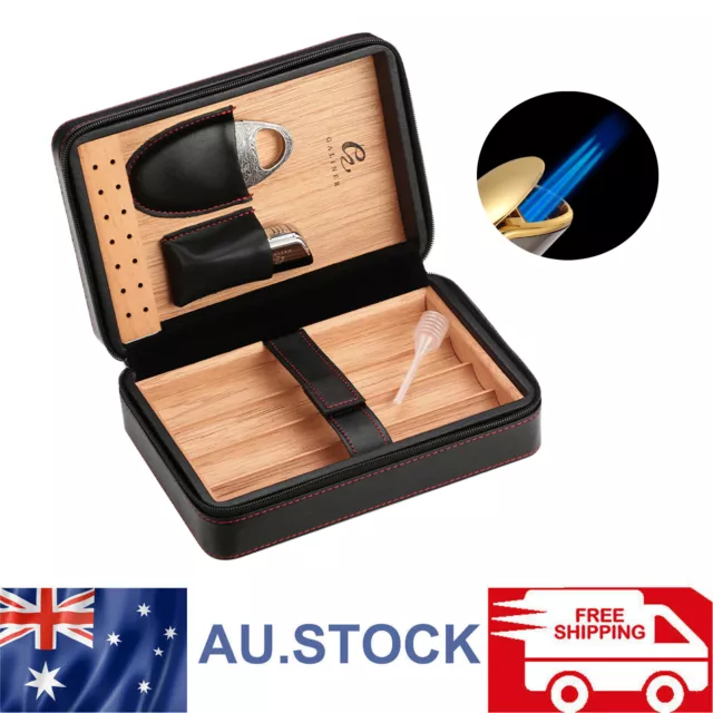 Galiner Portable Cigar Humidor Case leather Case w/ Lighter Cutter Set Men Gift