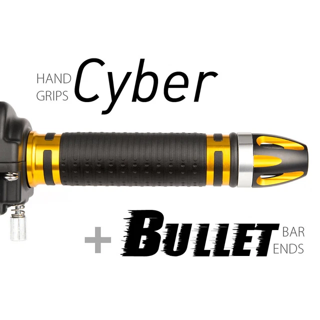 KiWAV Motorcycle Cyber Grips Gold with Bullet Bar Ends Gold/Silver