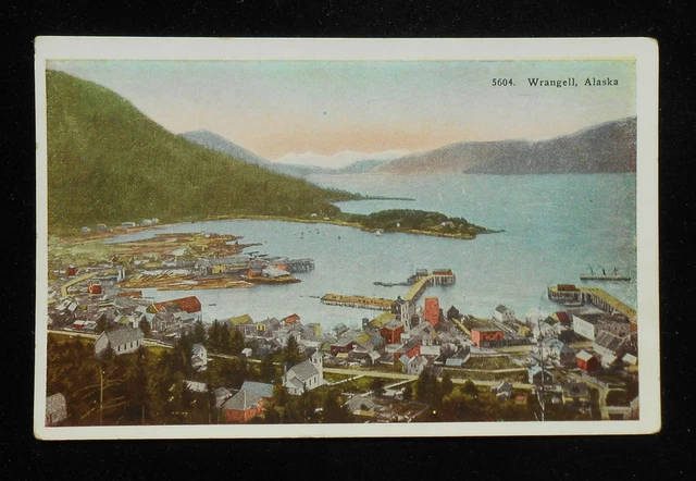 1920s Panorama of Town Wrangell AK Wrangell-Petersburg Co Postcard Alaska