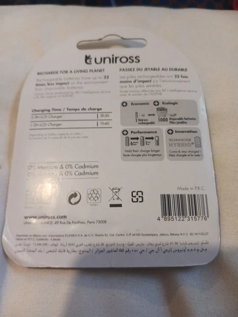 UNIROSS AA Rechargeable Batteries NiMH 2500mAh - 4 Pack
