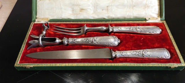 Service à Gigot Ancien 2 Pièces – Couverts En Acier Forgé – Motif Floral – Vintage