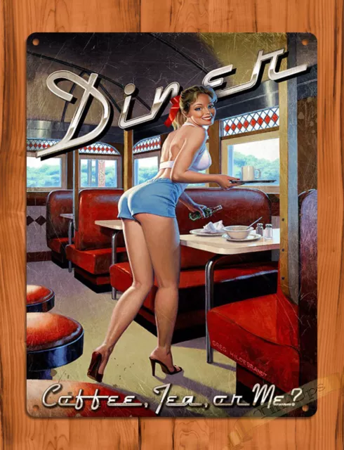 TIN SIGN "Diner Girl" Cute Sexy Art Mancave Wall Decor Pinup Me Sexy Gal