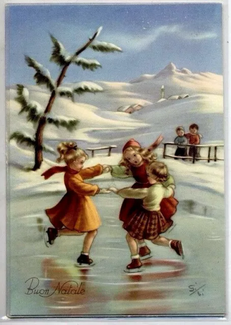 GINO BOCCASILE Bambini Sport Invernali Paesaggio di Neve PC Circa 1949 4