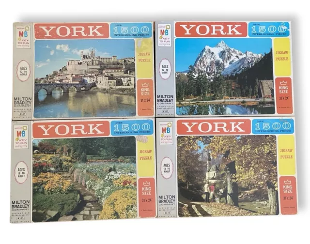 Vintage 1963 Milton Bradley York King Size Puzzles 1500pc - 4 Set Lot *As-Is