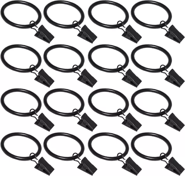 16 Pack Curtain Rings with Clips, Window Clip Rings Black Curtain Hooks Hangers