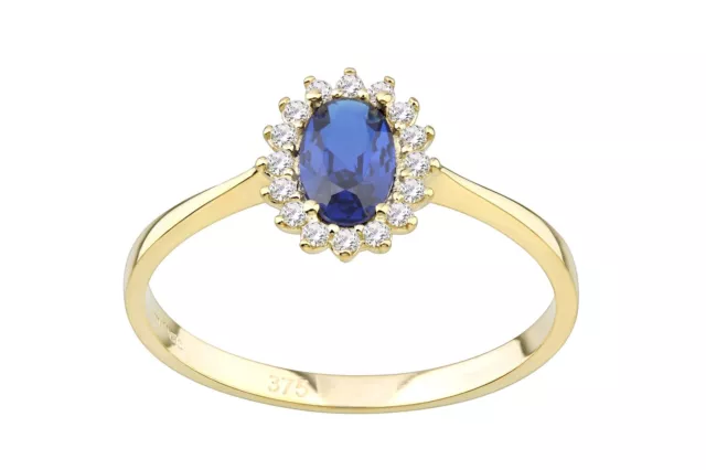 9ct Yellow Gold Sapphire Cluster Ring Oval Shape Cz Stone by Citerna