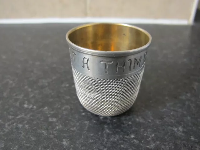 Fine Boxed Sterling Silver Gilt Just A Thimble Full Tot / Thimble