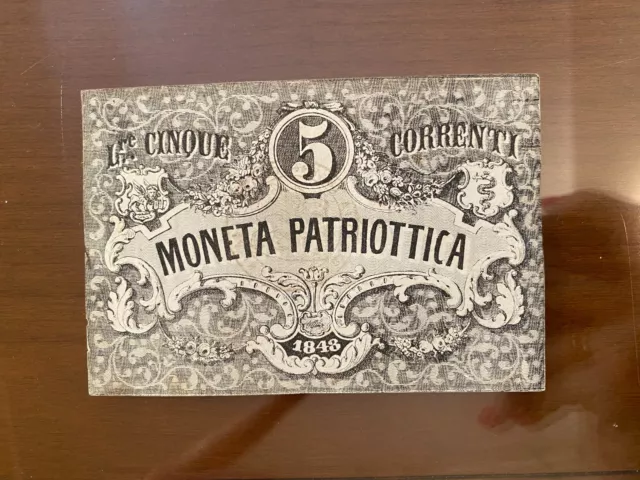 Governo Provvisorio Di Venezia Moneta Patriottica 5 Lire 1848 Bb+ Sabauda