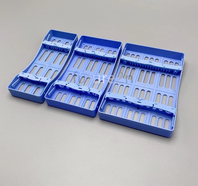 3pc Dental Plastic Sterilization Tray Box Holders 5/7/10 Instruments case Blue