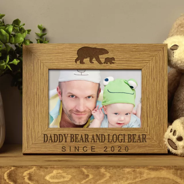 Personalised Daddy Bear Oak Wood Finish Photo Frame Gift FW419