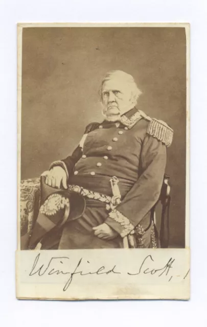 1860's GENERAL WINFIELD SCOTT SIGNED CIVIL WAR CDV PHOTO FROM GEN. CROSMAN ALBUM