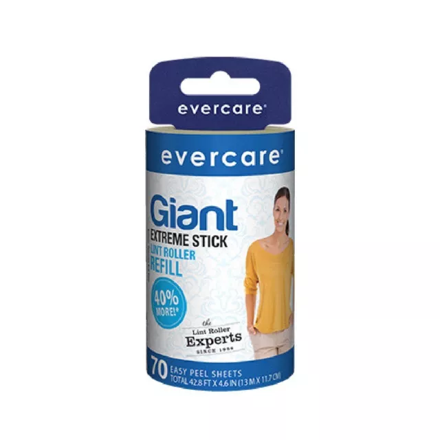 Evercare Giant Lint Roller Refill Extreme Stick 70 Easy Peel Sheets 617035 New