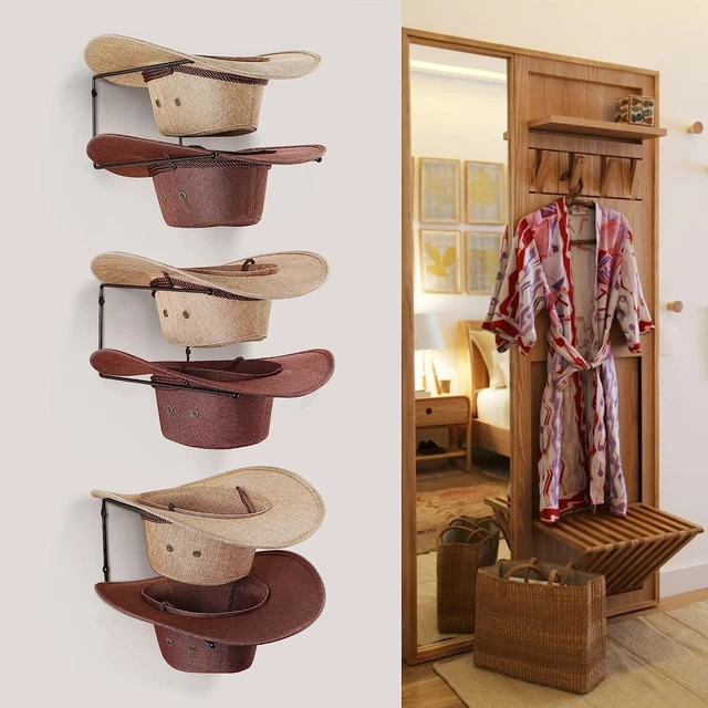 Cowboy Hat Rack Holder DIY Hangers For Wall Display Wood Black 6 Pieces NEW
