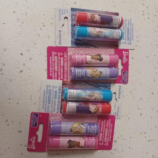 Multiple Barbie and Frozen Flavored Lip Balms  4 Packages of 2 Each