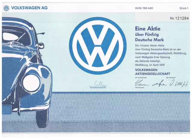 Volkswagen AG Aktie über 50 DM  von 1991