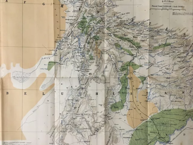 1880 Map of The Country between Sind and Candahar PROPOSED RAILWAY. 15in x 1 2