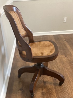 Antique chair cane wood banker lawyer desk office rolling, swivel, adjustable 3