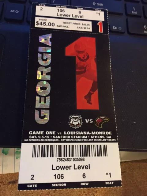 2015 Georgia Bulldogs Vs Louisiana-Monroe College Football Ticket Stub 9/5