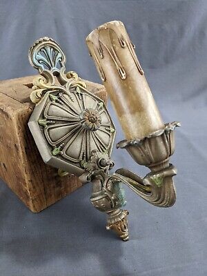 Antique WELSBACH Polychrome Metal Electric Wall Sconce Rewired