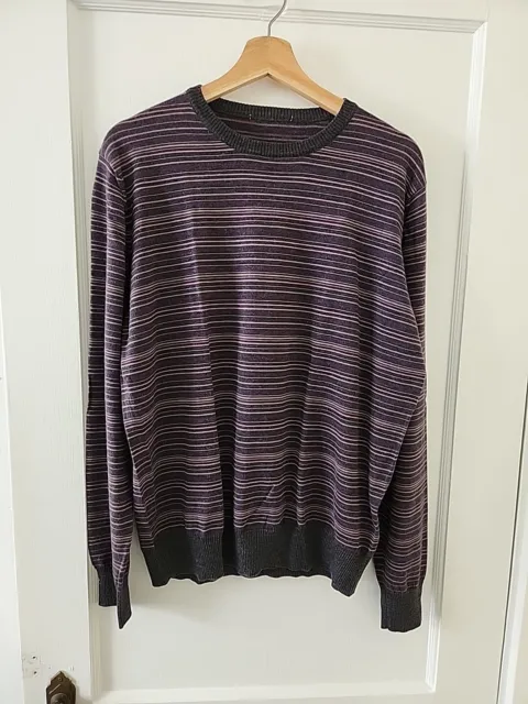 Canali Sweater Mens 52 Purple Striped 100% Wool