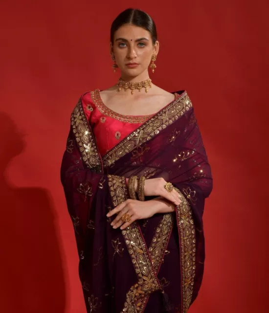 Nuevo trabajo de cordón de bordado súper tendencia listo para usar sari