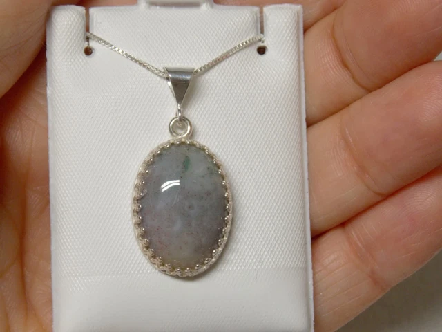 NATURAL Gray Jasper Pendant 925 Sterling Silver 20 inch Chain USA Made