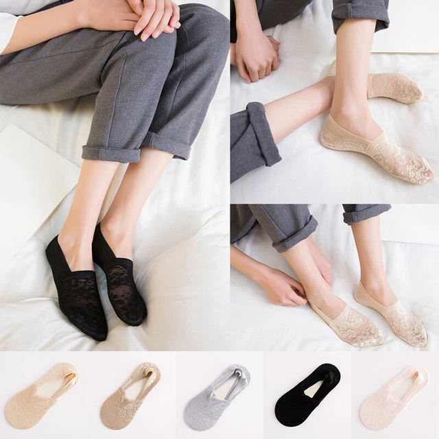 1Pair Summer Women Girls Lace Socks Floral Print Thin Stealth Low Cut Boat Socks