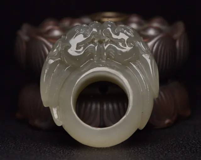 Chinese Natural Hetian Jade Handcarved Exquisite Pattern Rings 13621